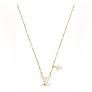 Gold Tone Necklace with Pink Flower Charm